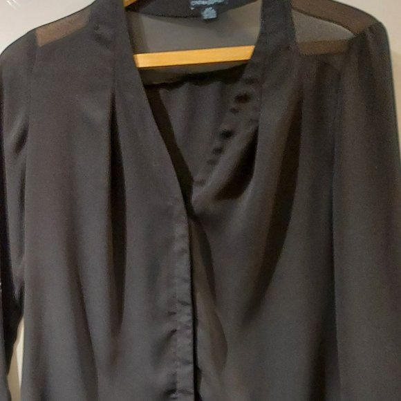 Cynthia Rowley Black Sheer Blouse Button Up V (Sp) - Picture 1 of 9